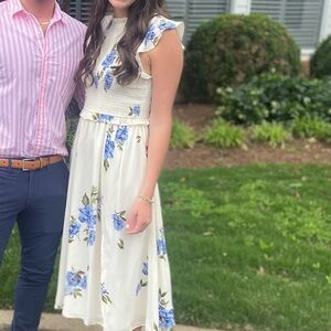 White and blue floral dress worn only one time